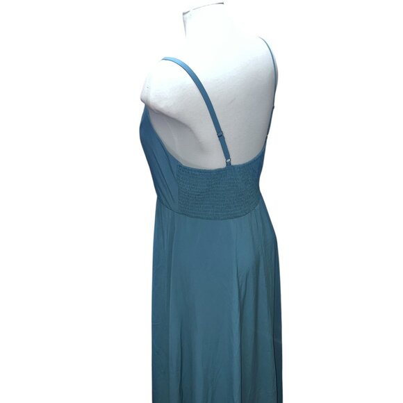 Halara Breezeful Strappy Backless Shirred Midi Assymetriacal Hem Dress Sz XL Blu - Picture 9 of 16